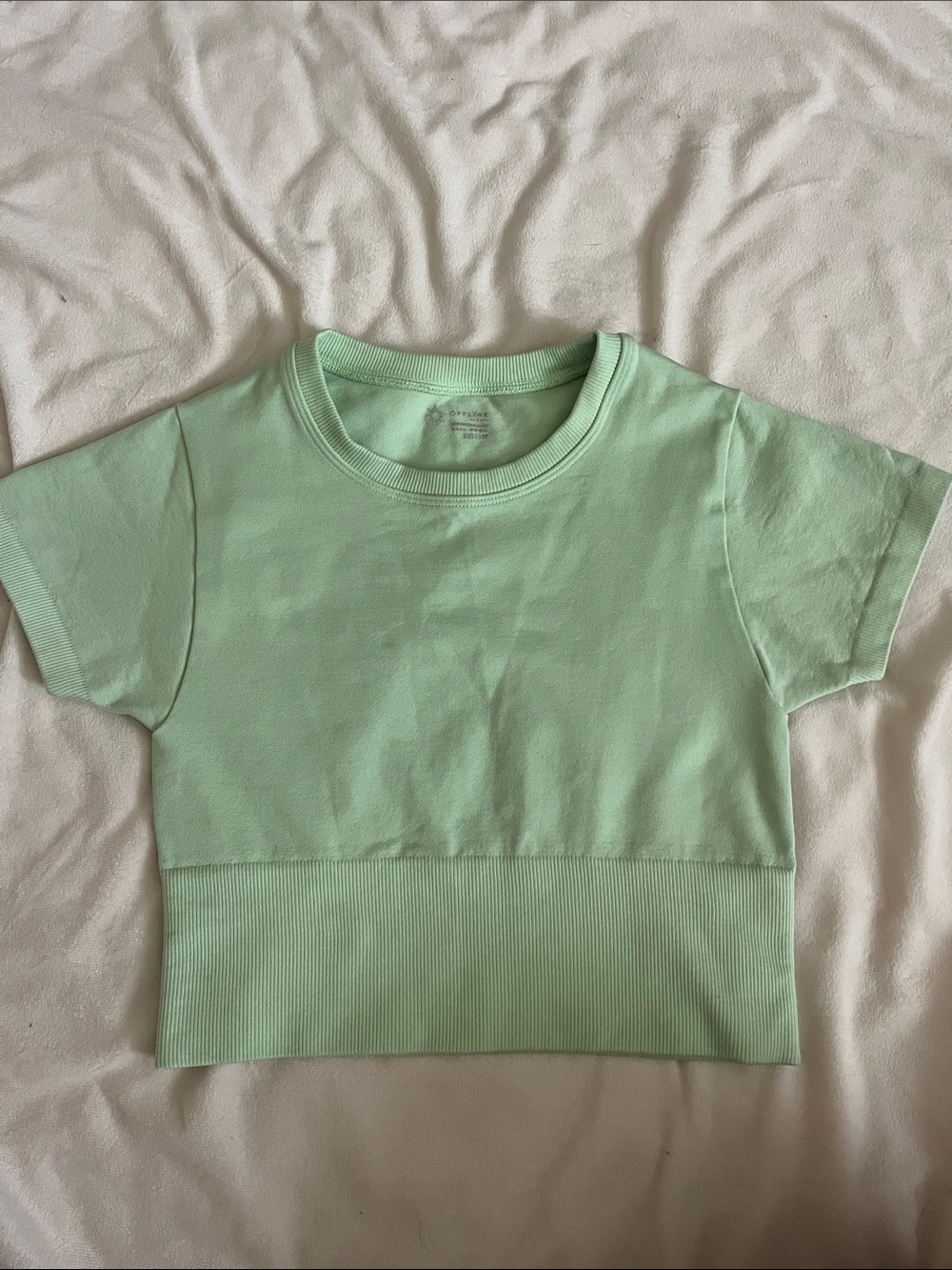 Aerie Offline Cropped Crewneck Tee in Mint Green size XXS